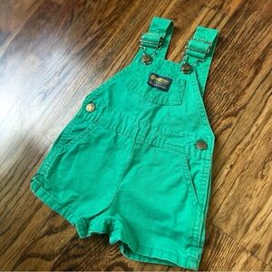 Vintage Baby OshKosh B’Gosh Green Vestbak Shortalls Overalls Size 18M